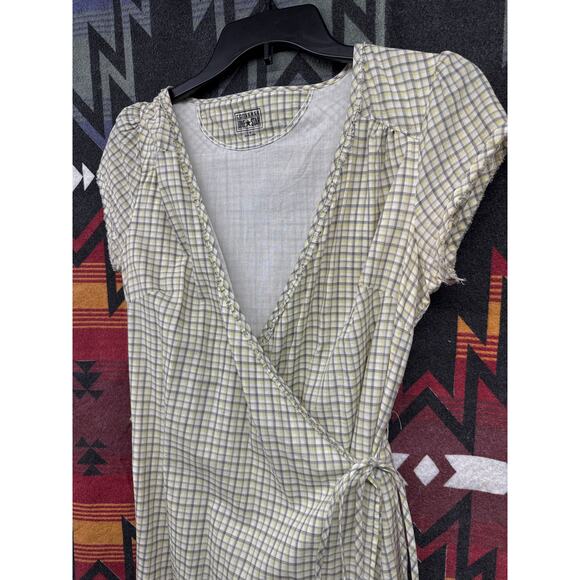 Converse Women Plaid Yellow Wrap Ruffle Mini Grunge Emo Dress Small Academia - Picture 3 of 11